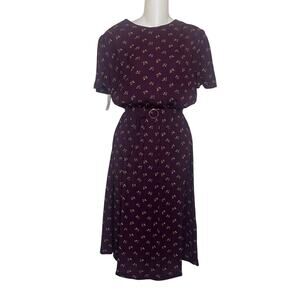 NWT Vintage 70’s PV Rich Maroon Red Floral Print Belted Dress Women’s Sz S/M